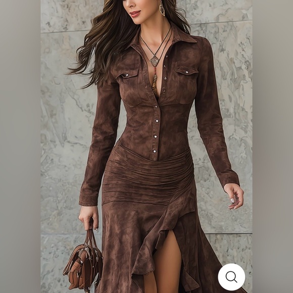 Retro Ruffle-Hem Button-Front Maxi Dress - Picture 2 of 3